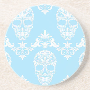 blue victorian skulls drink coaster