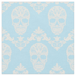blue victorian skulls fabric