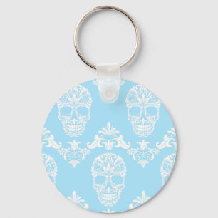 blue victorian skulls keychain