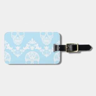 blue victorian skulls luggage tag