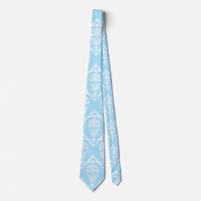 blue victorian skulls neck tie (Front)