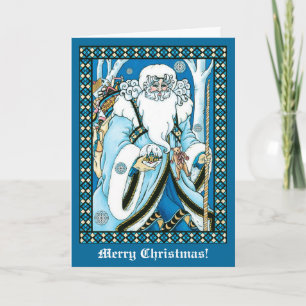Blue Victorian St Nicholas Christmas Holiday Card