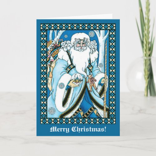 Blue Victorian St Nicholas Christmas Holiday Card