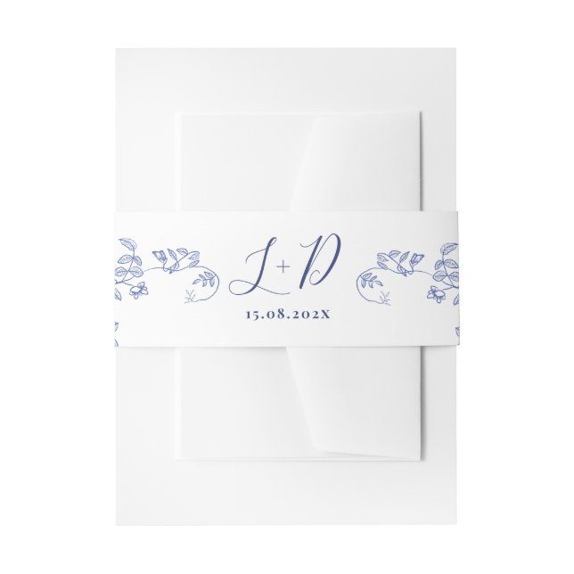 Blue Victorian Wedding Invitation Belly Band (Front Example)