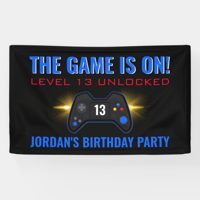 Blue Video Game Birthday Banner (Horizontal)