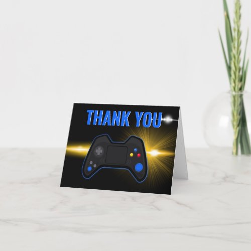 Blue Video Game Birthday Folded Thank You Card