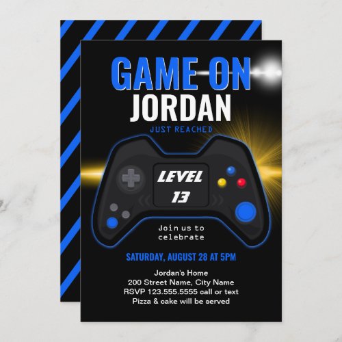 Blue Video Game Birthday Invitation