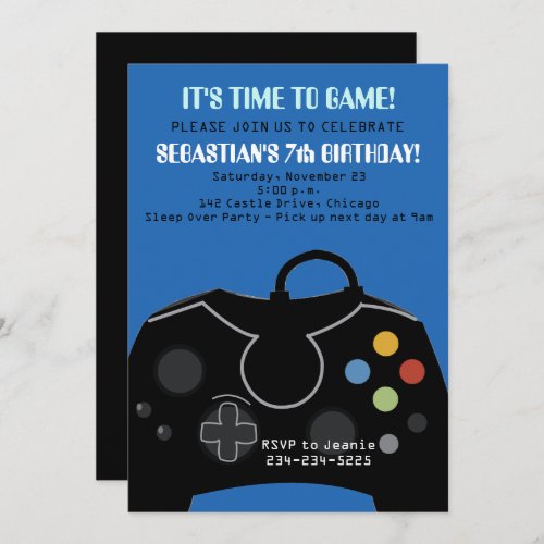 Blue Video Game Boys Birthday Invitation