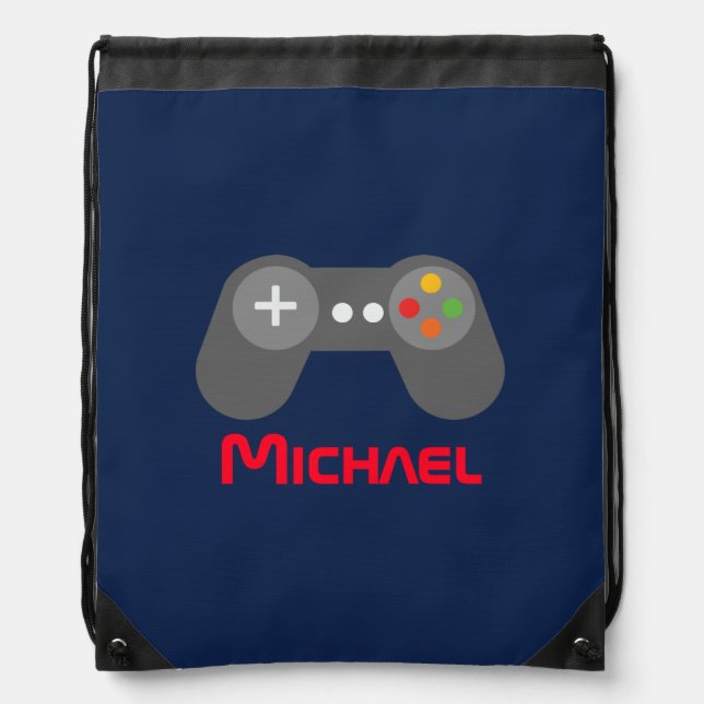 Blue Video Game Controller Drawstring Bag (Front)