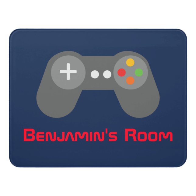 Blue Video Game Controller Kids Door Sign (Contemporary Front)