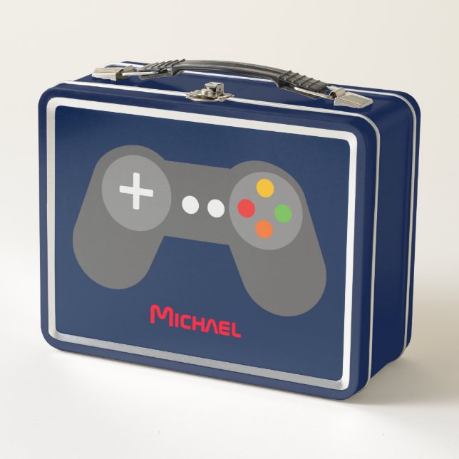 Blue Video Game Controller Metal Lunch Box (Front)