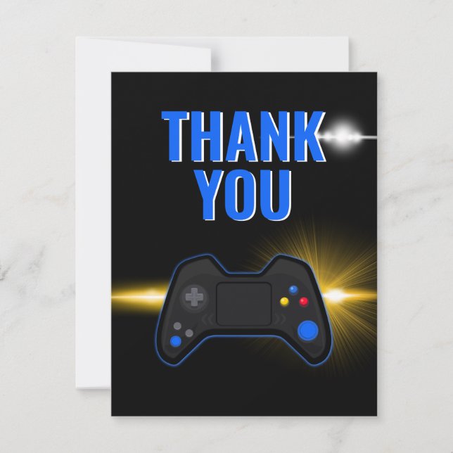Blue Video Game Party Thank You Card (Front)