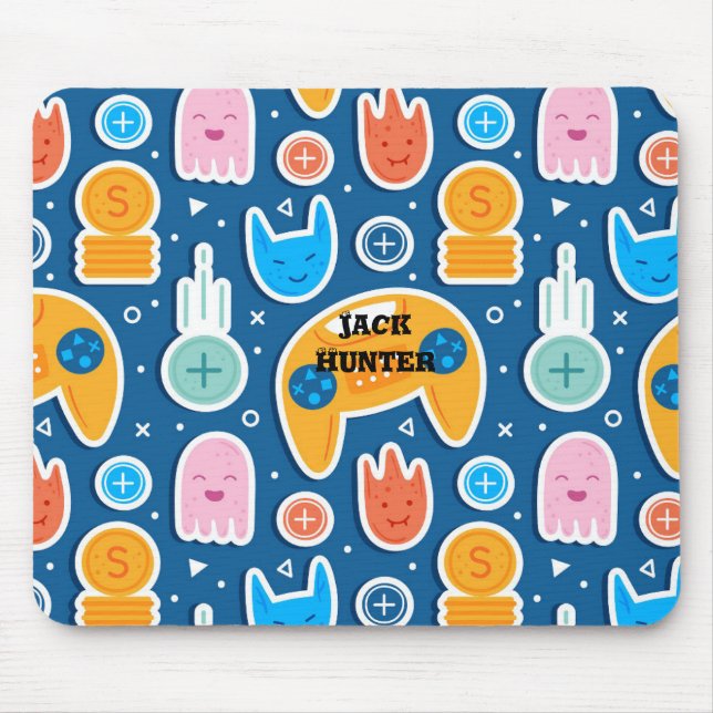 Blue Video Game Pattern Name Personalized  Mouse Pad (Front)