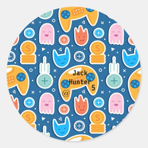 Blue Video Game Pattern Personalized Birthday  Classic Round Sticker