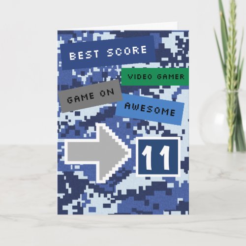 Blue Video Gamer 11th Birthday Card