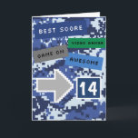 Blue Video Gamer 14th Birthday Card<br><div class="desc">A cool blue video gamer 14th birthday card for him. It features a pixel video game blue design on the front and back of the card. The inside reads a level up birthday card message which can be easily personalized if wanted. This fun gamer 14th birthday card would make great...</div>