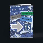 Blue Video Gamer 15th Birthday Card<br><div class="desc">A cool blue video gamer 15th birthday card for him. It features a pixel video game blue design on the front and back of the card. The inside reads a level up birthday card message which can be easily personalized if wanted. This video gamer 15th birthday card would make great...</div>
