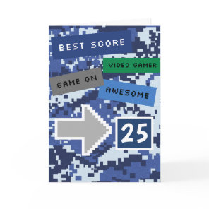 Blue Video Gamer 25th Birthday Card