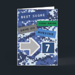 Blue Video Gamer 7th Birthday Card<br><div class="desc">A personalized blue video gamer 10th birthday card for boys. It features a fun pixel video game blue design on the front and back of the card. The inside reads a level up birthday card message which can be easily personalized if wanted. This blue gamer 7th birthday card would make...</div>