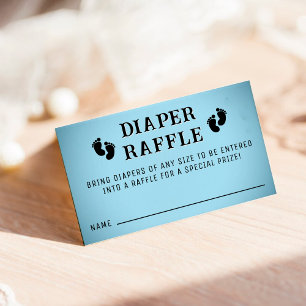 Blue Vignette Footprint Diaper Raffle Baby Shower Enclosure Card