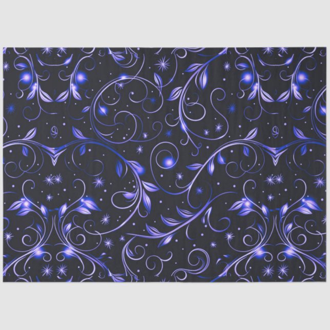 Blue Vines Leaves Stars Christmas Tissue Paper (Front)
