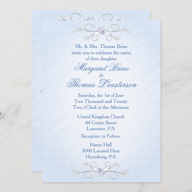 Blue Vines Wedding Invitations (Front/Back)