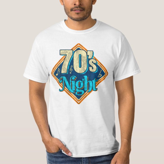 Blue Vintage 70's Night Disco Music T-Shirt (Front)