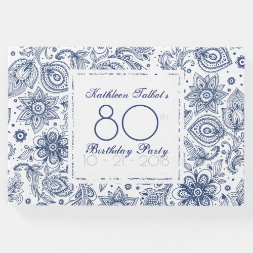 Blue Vintage 80th Birthday Party Guest Book