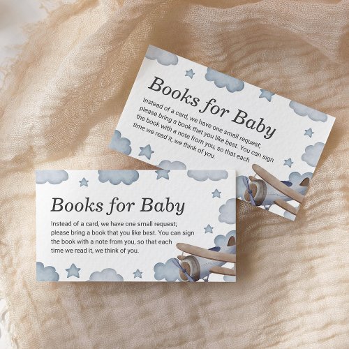 Blue Vintage Airplane Books for Baby Baby Shower Enclosure Card