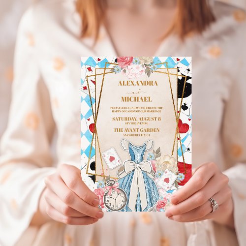 Blue Vintage Alice in Wonderland Wedding Invitation