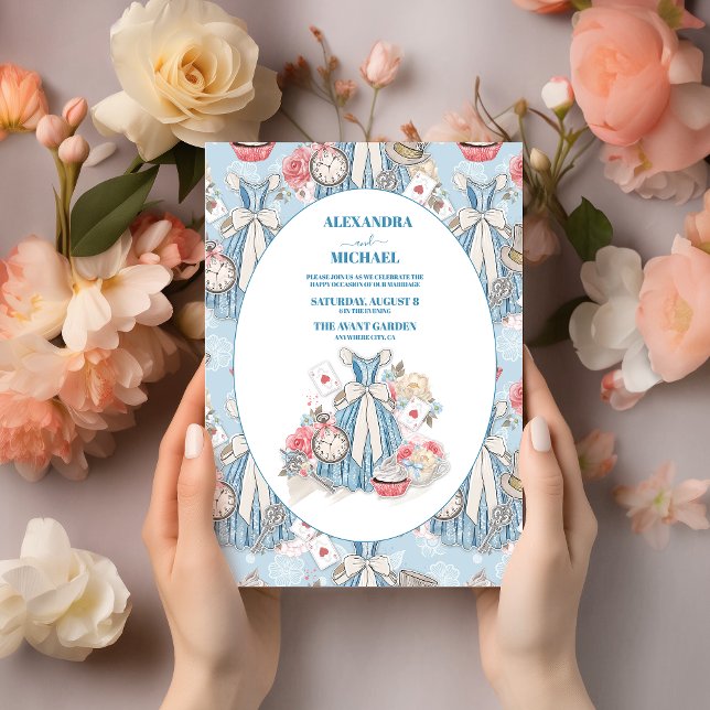 Blue Vintage Alice in Wonderland Wedding Invitation (Creator Uploaded)