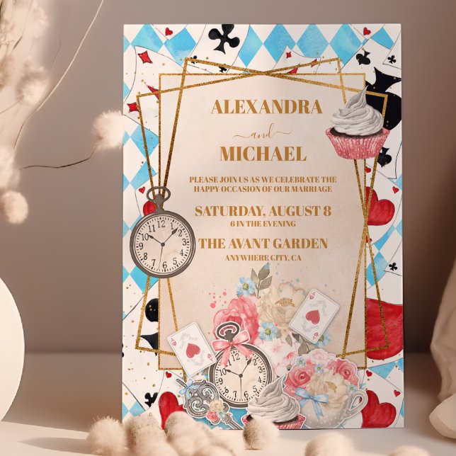Blue Vintage Alice in Wonderland Wedding Invitation (Creator Uploaded)