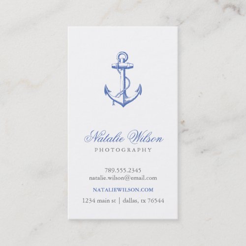 Blue Vintage Anchor Vertical Business Card