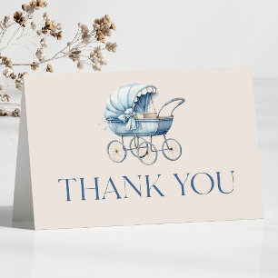 Blue Vintage Baby Carriage Baby Shower Thank You Card