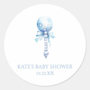 Blue Vintage Baby Rattle Toy Nursery Baby Shower Classic Round Sticker