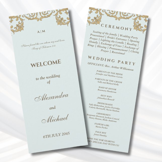 Blue Vintage Baroque Christian Wedding Program (Creator Uploaded)