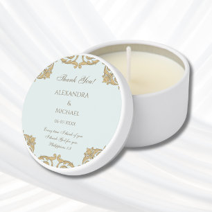 Blue Vintage Baroque Christian Wedding Thank You Mini Candle Favors