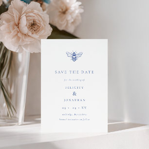 Blue Vintage Bee Photo Wedding Save The Date