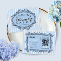 Blue Vintage Bow Frame Beauty Salon Business Card