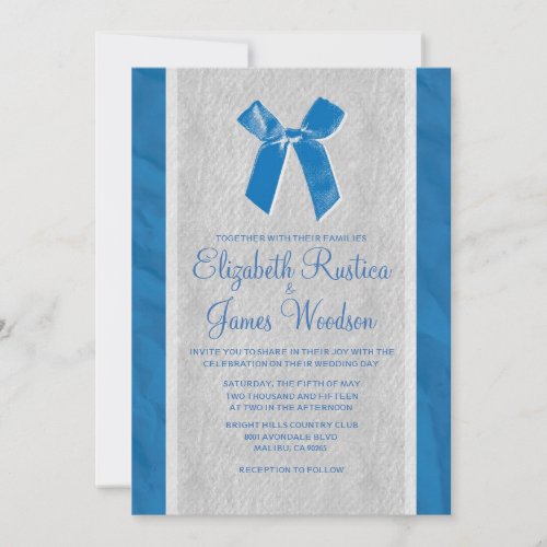 Blue Vintage Bow &amp; Linen Wedding Invitations