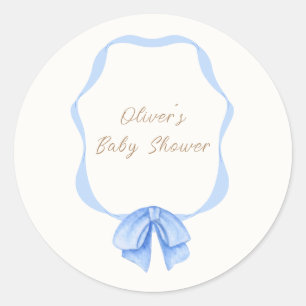 Blue Vintage Bow Ribbon Boy Baby Shower  Classic Round Sticker