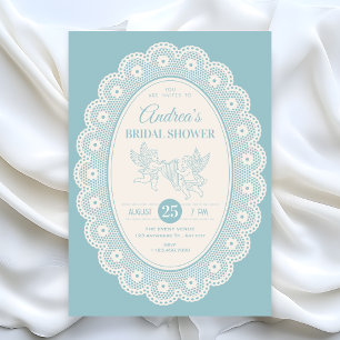 Blue vintage bridal shower invitation
