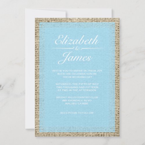 Blue Vintage Burlap Wedding Invitations