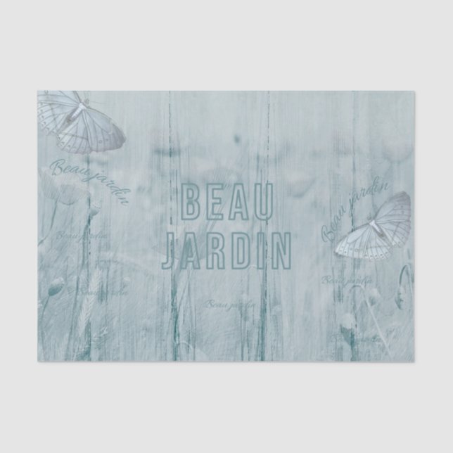 Blue Vintage Butterfly Floral Tissue Paper (Front)
