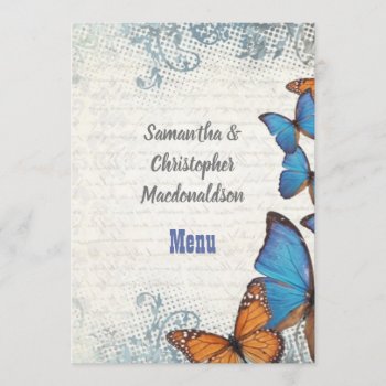 Blue Vintage Butterfly Wedding Menu by personalized_wedding at Zazzle