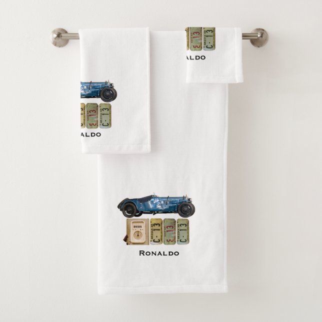 Blue Vintage Car Bath Towel Set (Insitu)