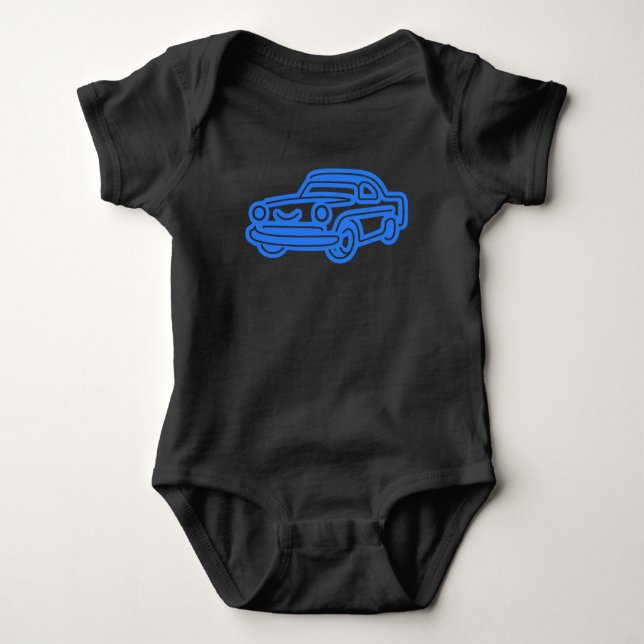 Blue Vintage Car Illustration Baby Bodysuit (Front)