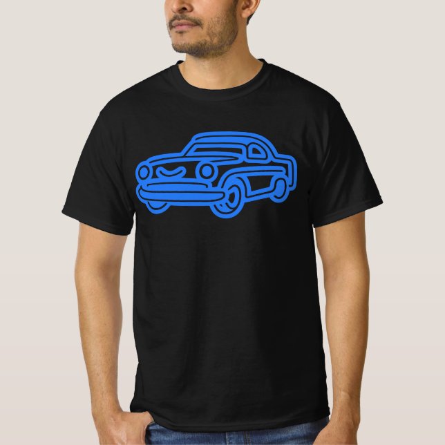 Blue Vintage Car Illustration T-Shirt (Front)