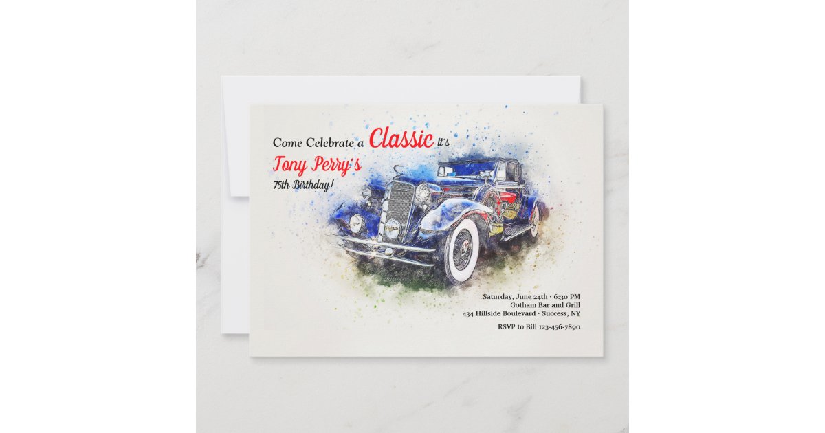 Blue Vintage Car Invitation Zazzle