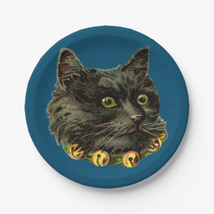 Blue Vintage Cat with Bells Paper Plate